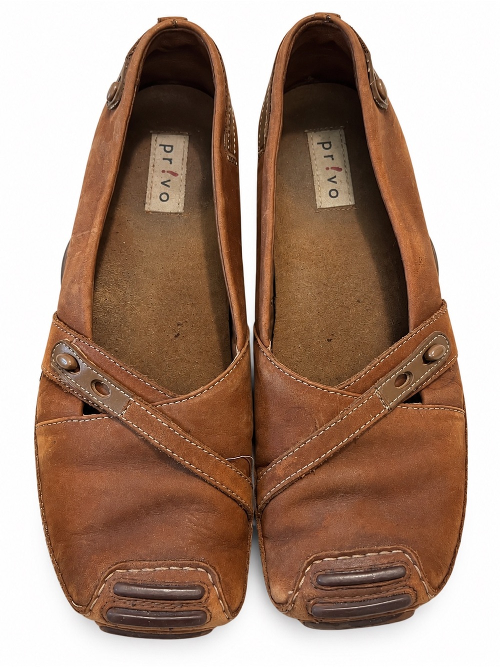 Vintage Y2K Privo by Clarks Tan Leather Crossover Mary Jane Shoes 7.5M